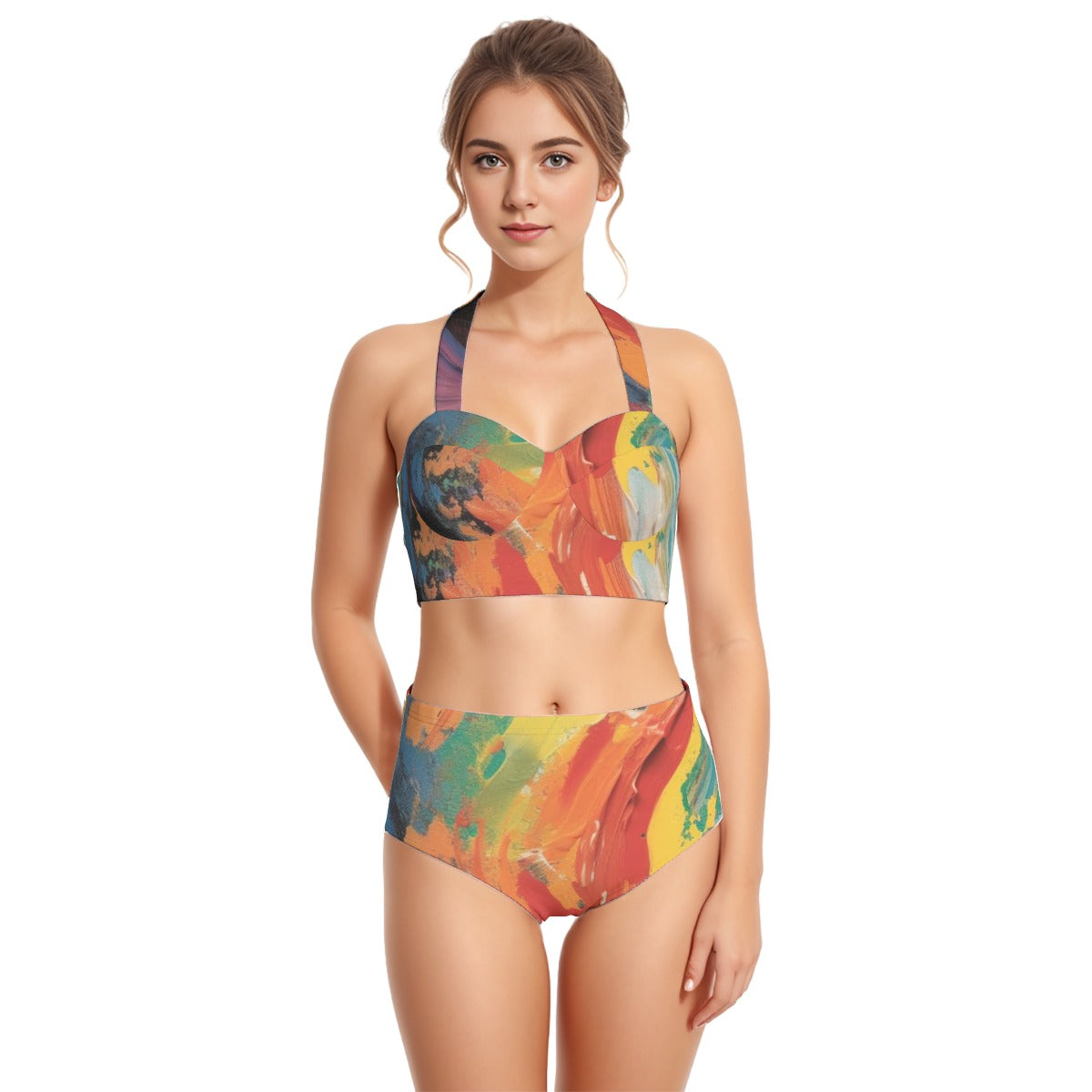 All-Over Print Women's Swimsuit Set With Halter