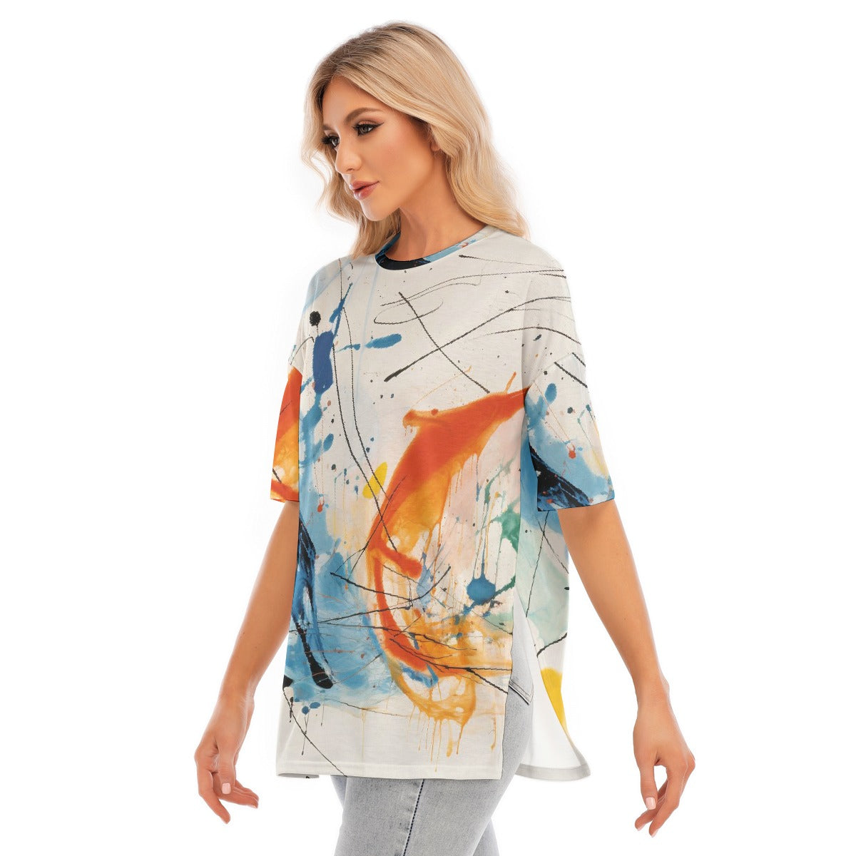 All-Over Print Women's Short Sleeves T-shirt With Hem Split