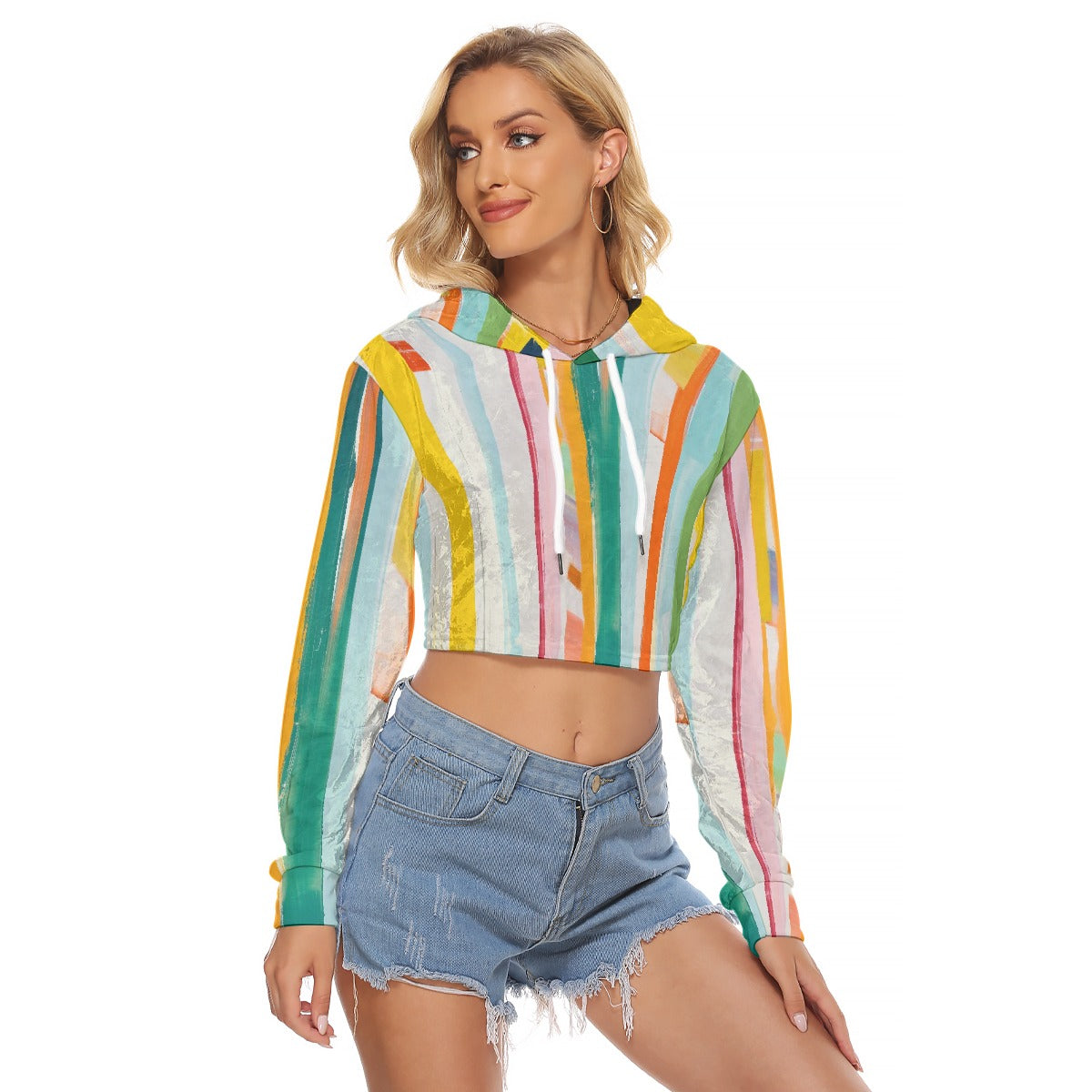 All-Over Print Women's Crop Top Hoodie|Velvet
