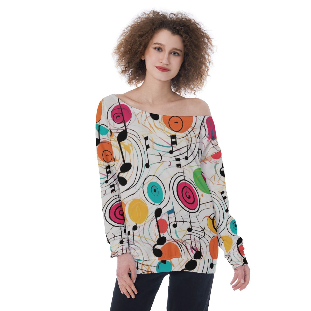 All-Over Print Oversized Women's Off-Shoulder Sweatshirt