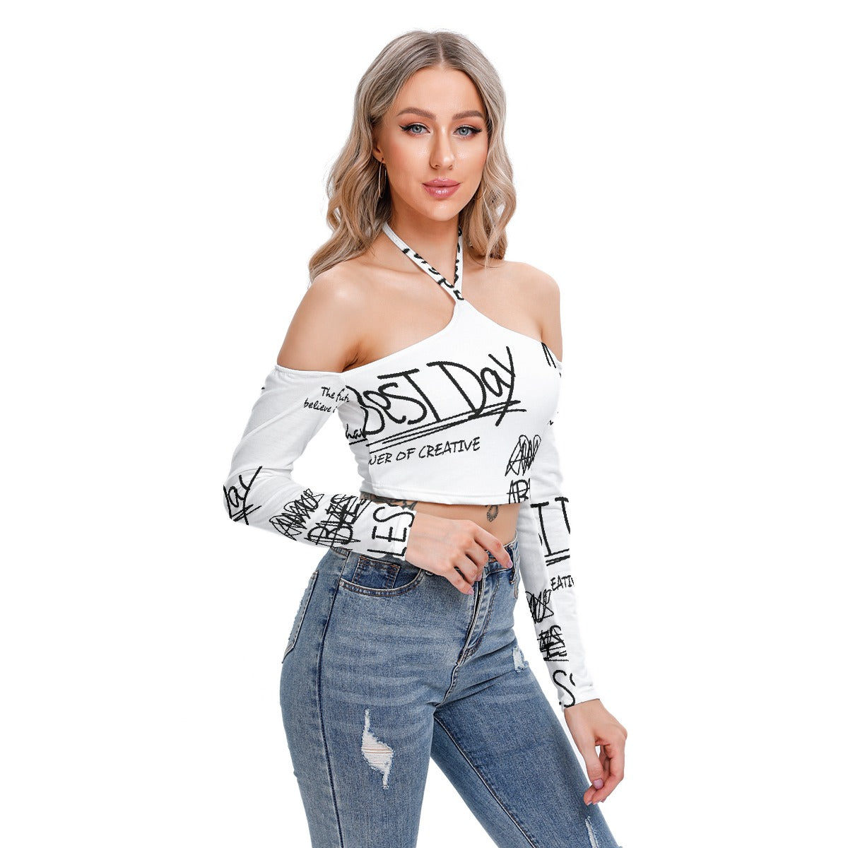 All-Over Print Women's Halter Lace-up Top