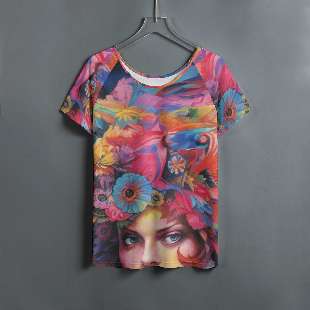 All-Over Print Women's Round Neck T-shirt With Raglan Sleeve