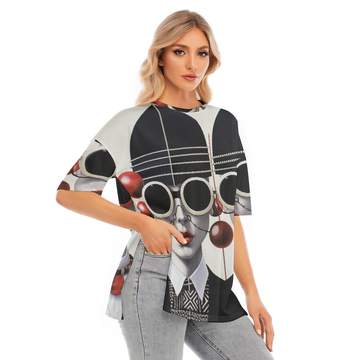 All-Over Print Women's Short Sleeves T-shirt With Hem Split