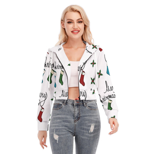 All-Over Print Women's Crop Top Hoodie With Zipper Closure