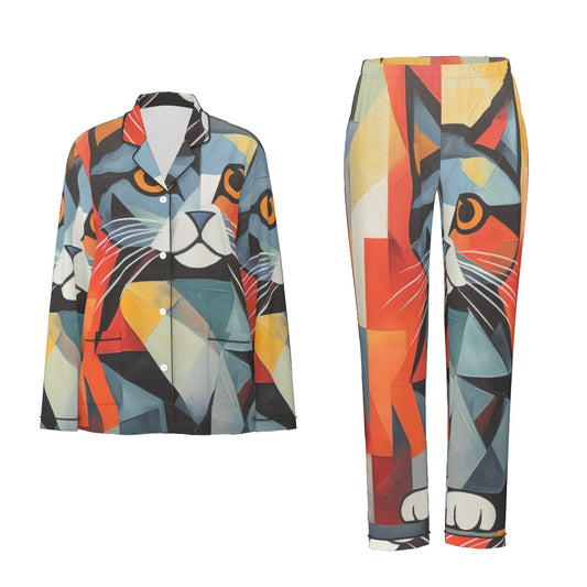 All-Over Print Women's Long Sleeve Pajama Set With Black Contrast Piping