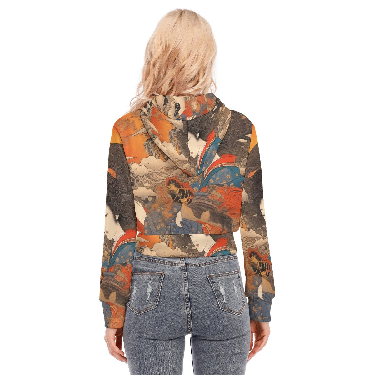 All-Over Print Women's Crop Top Hoodie With Zipper Closure