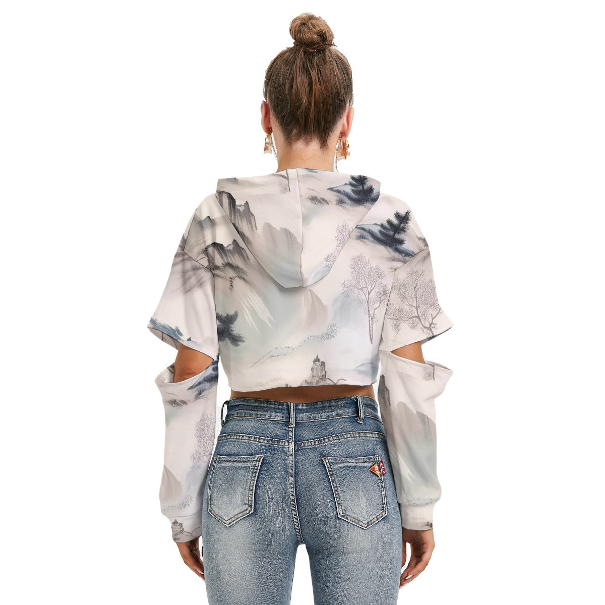 All-Over Print Women's Heavy Fleece Hoodie With Hollow Out Sleeve