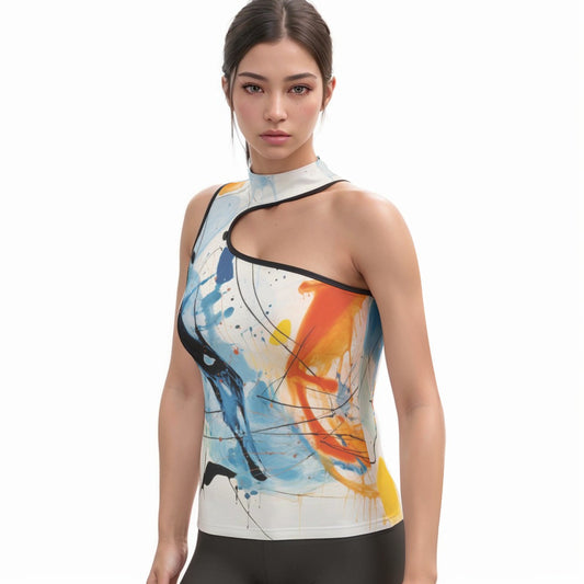 All-Over Print Women's Halter Sleeveless Asymmetrical Tank Top