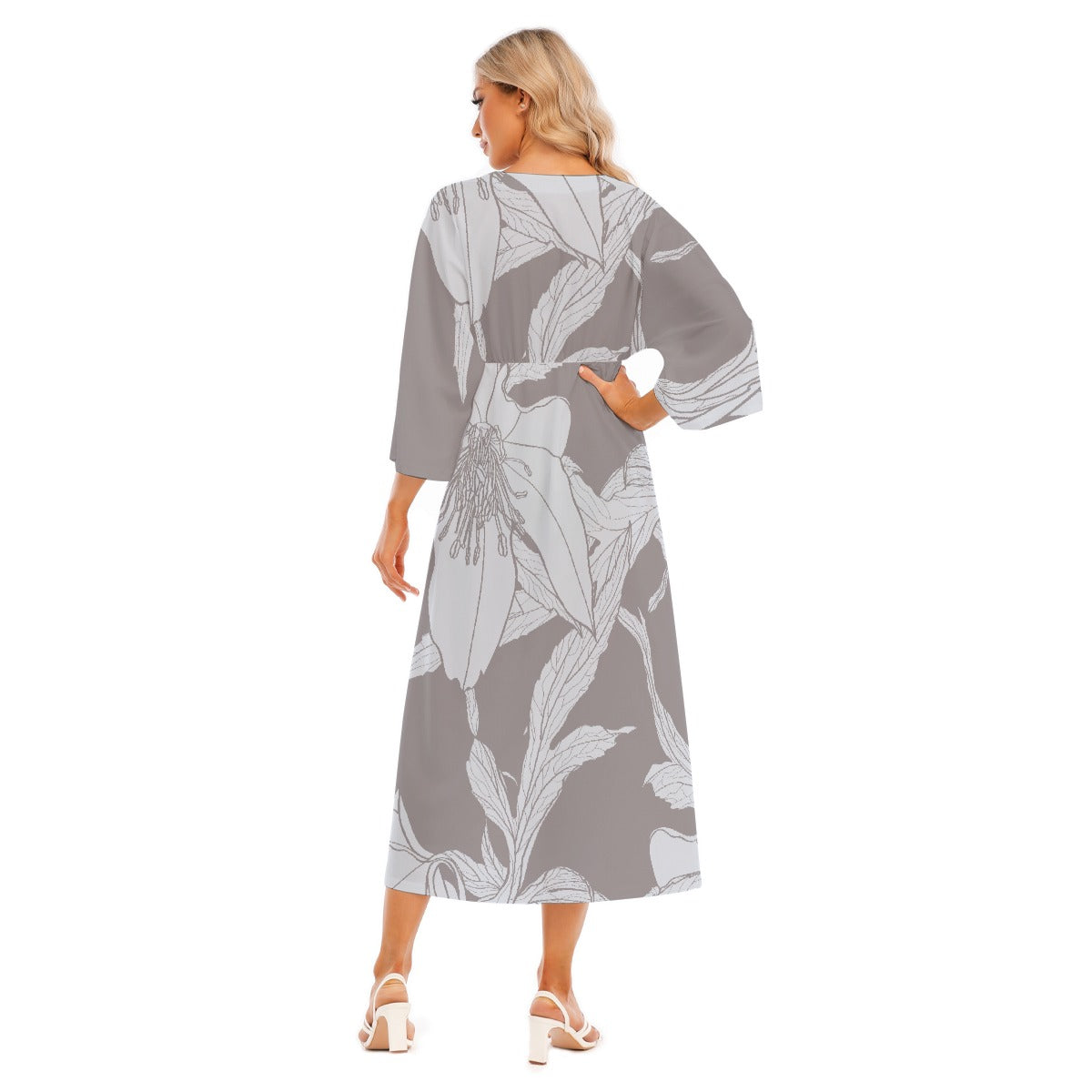 All-Over Print Women's Mid-Sleeve Long Dress