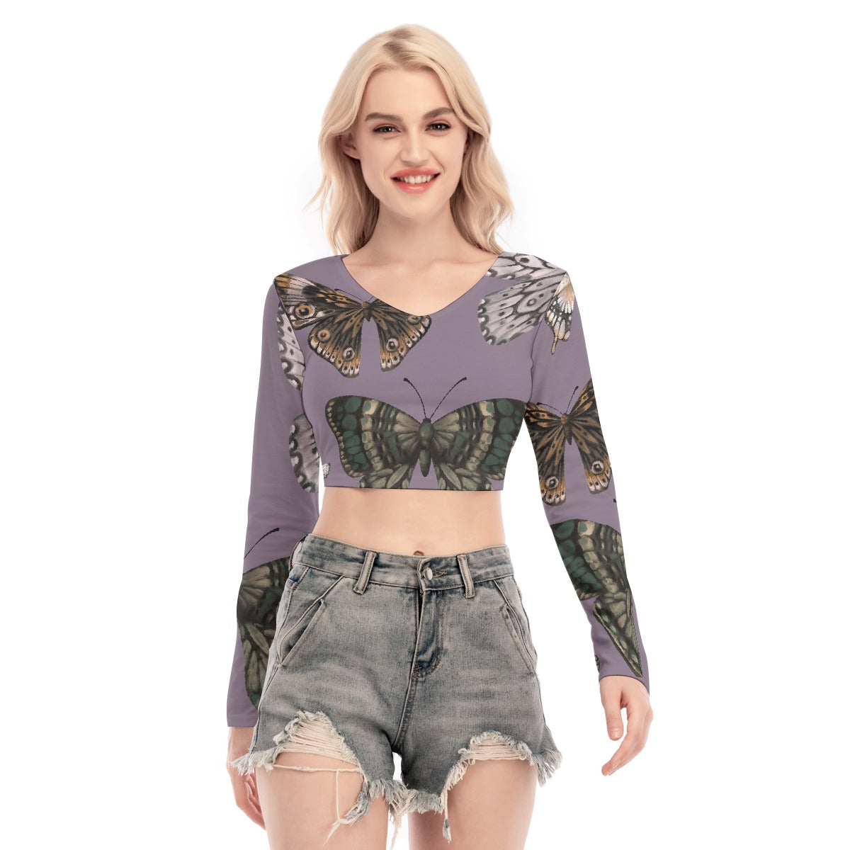 All-Over Print Women's Back Hollow T-shirt With Strap