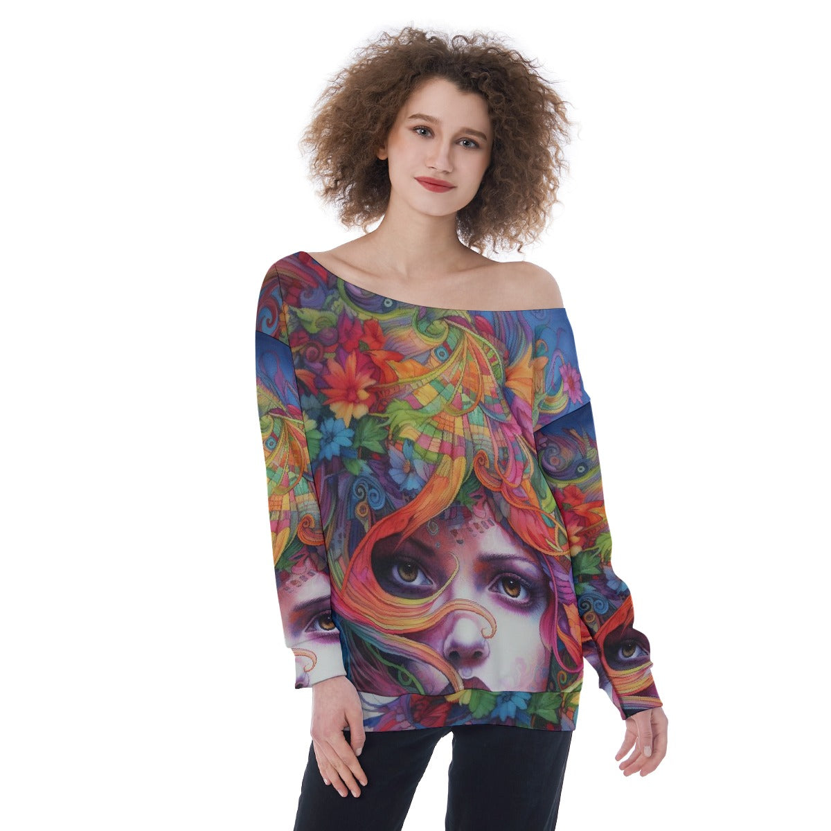 All-Over Print Oversized Women's Off-Shoulder Sweatshirt