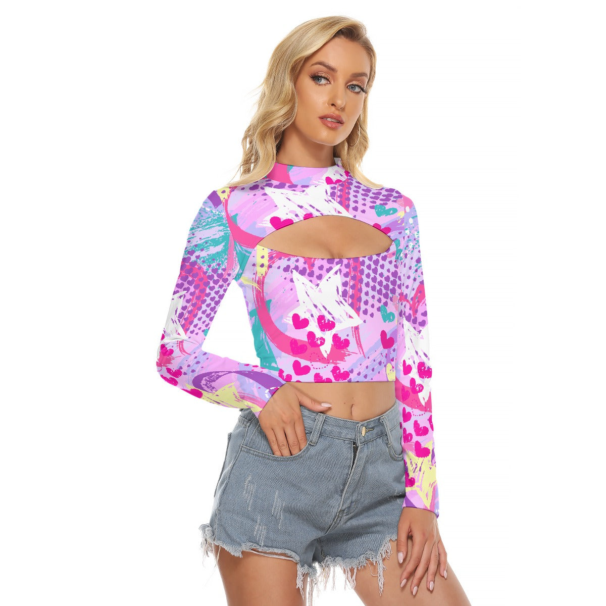 All-Over Print Women's Hollow Chest Keyhole Tight Crop Top