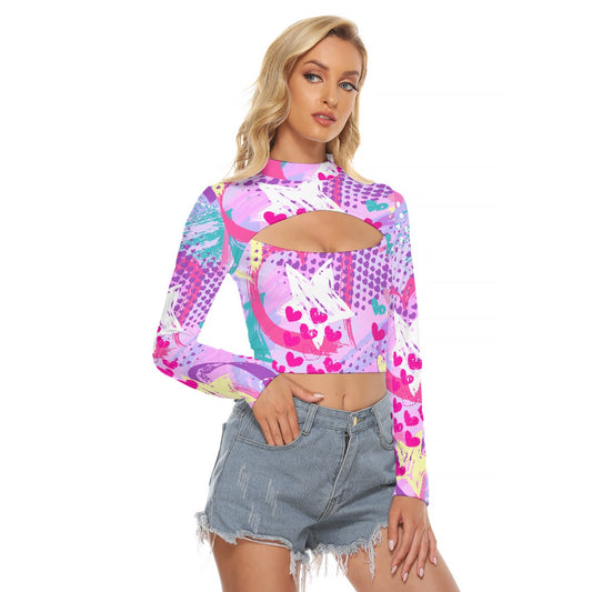 All-Over Print Women's Hollow Chest Keyhole Tight Crop Top