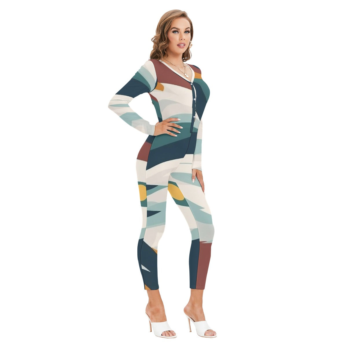 All-Over Print Women's Plunging Neck Jumpsuit