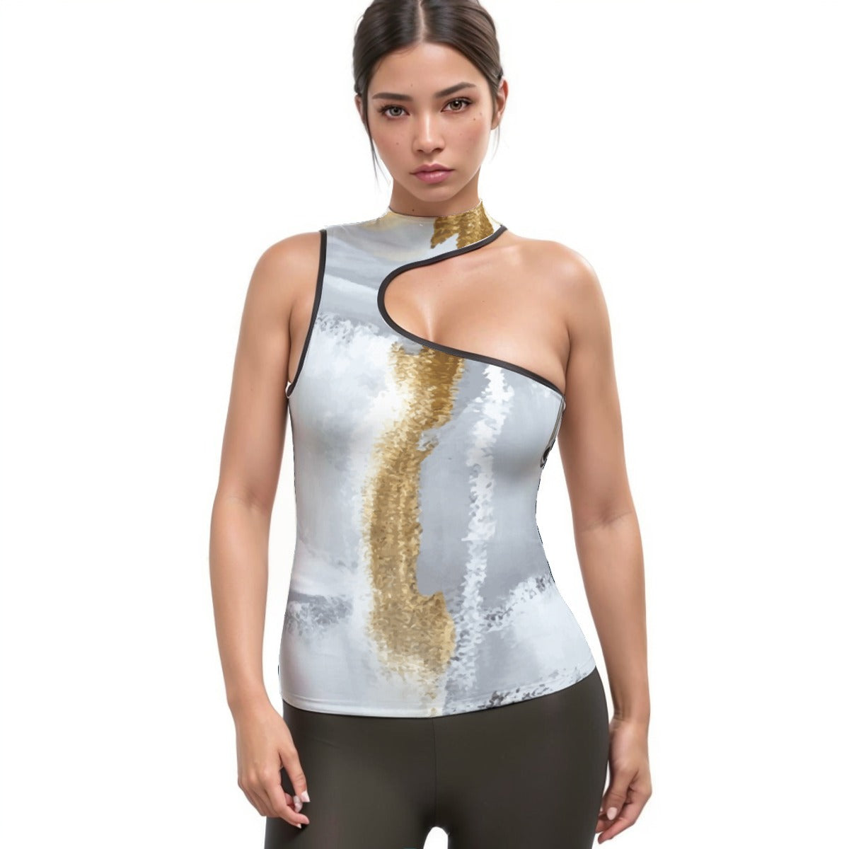 All-Over Print Women's Halter Sleeveless Asymmetrical Tank Top