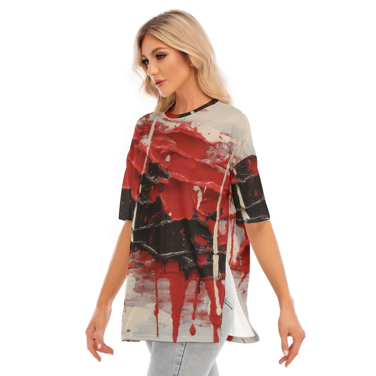 All-Over Print Women's Short Sleeves T-shirt With Hem Split