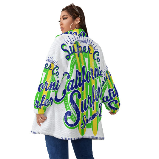 All-Over Print Unisex Borg Fleece Stand-up Collar Coat With Zipper Closure(Plus Size)