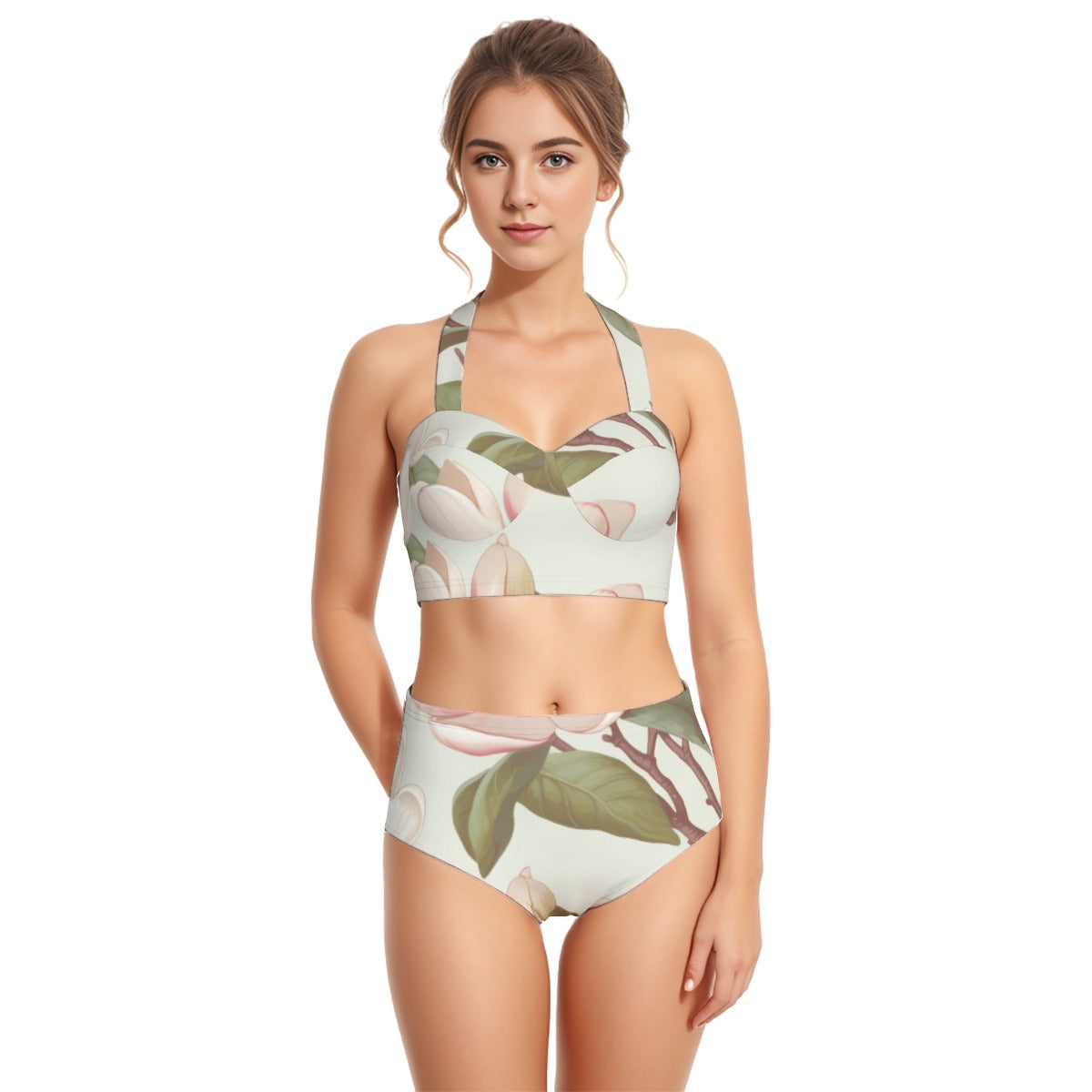 All-Over Print Women's Swimsuit Set With Halter