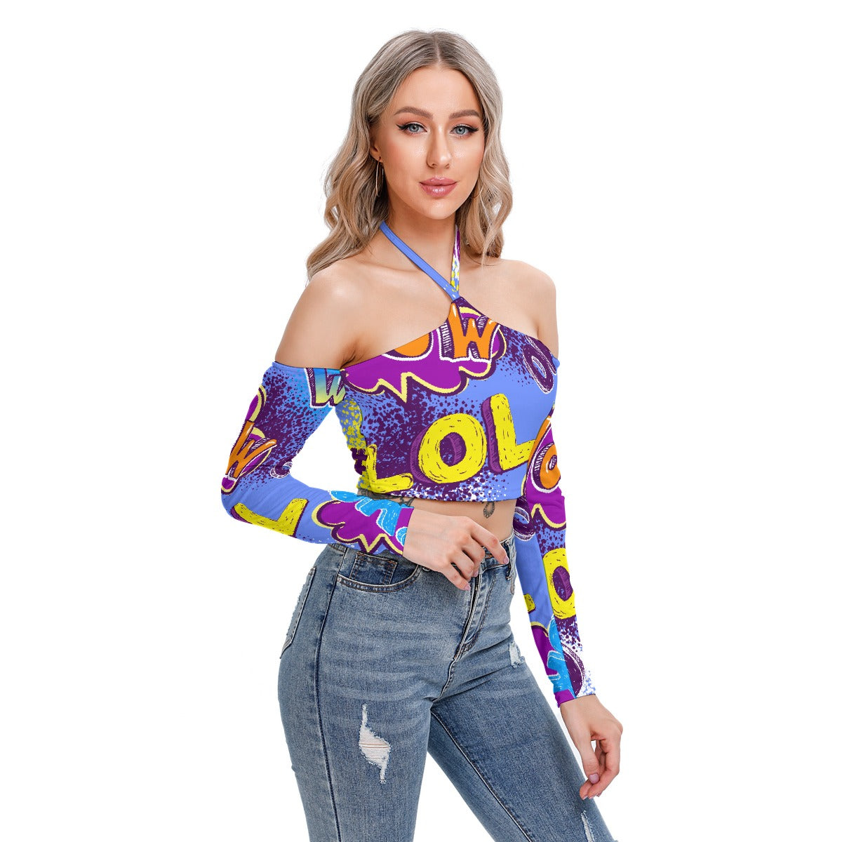 All-Over Print Women's Halter Lace-up Top