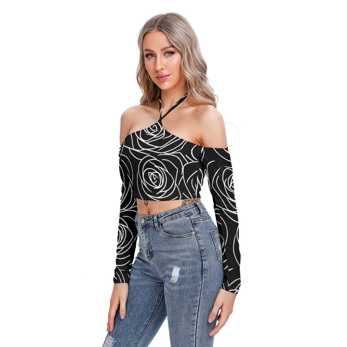 All-Over Print Women's Halter Lace-up Top
