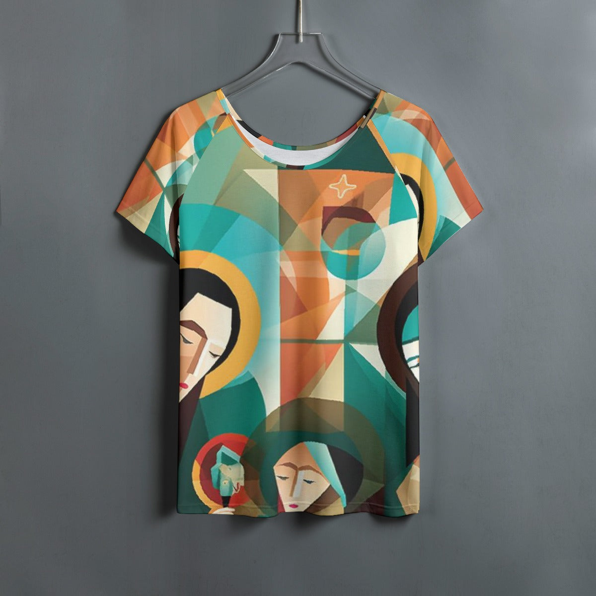 All-Over Print Women's Round Neck T-shirt With Raglan Sleeve
