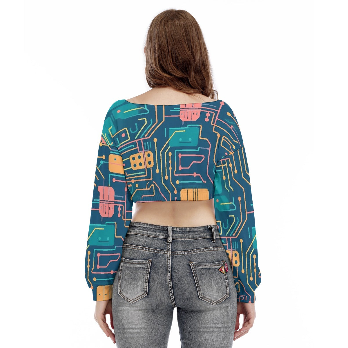 All-Over Print Women's V-neck Long Sleeve Cropped Sweatshirt