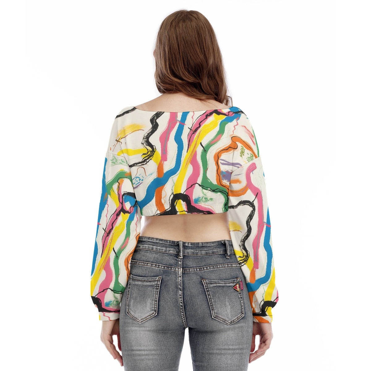 All-Over Print Women's V-neck Long Sleeve Cropped Sweatshirt
