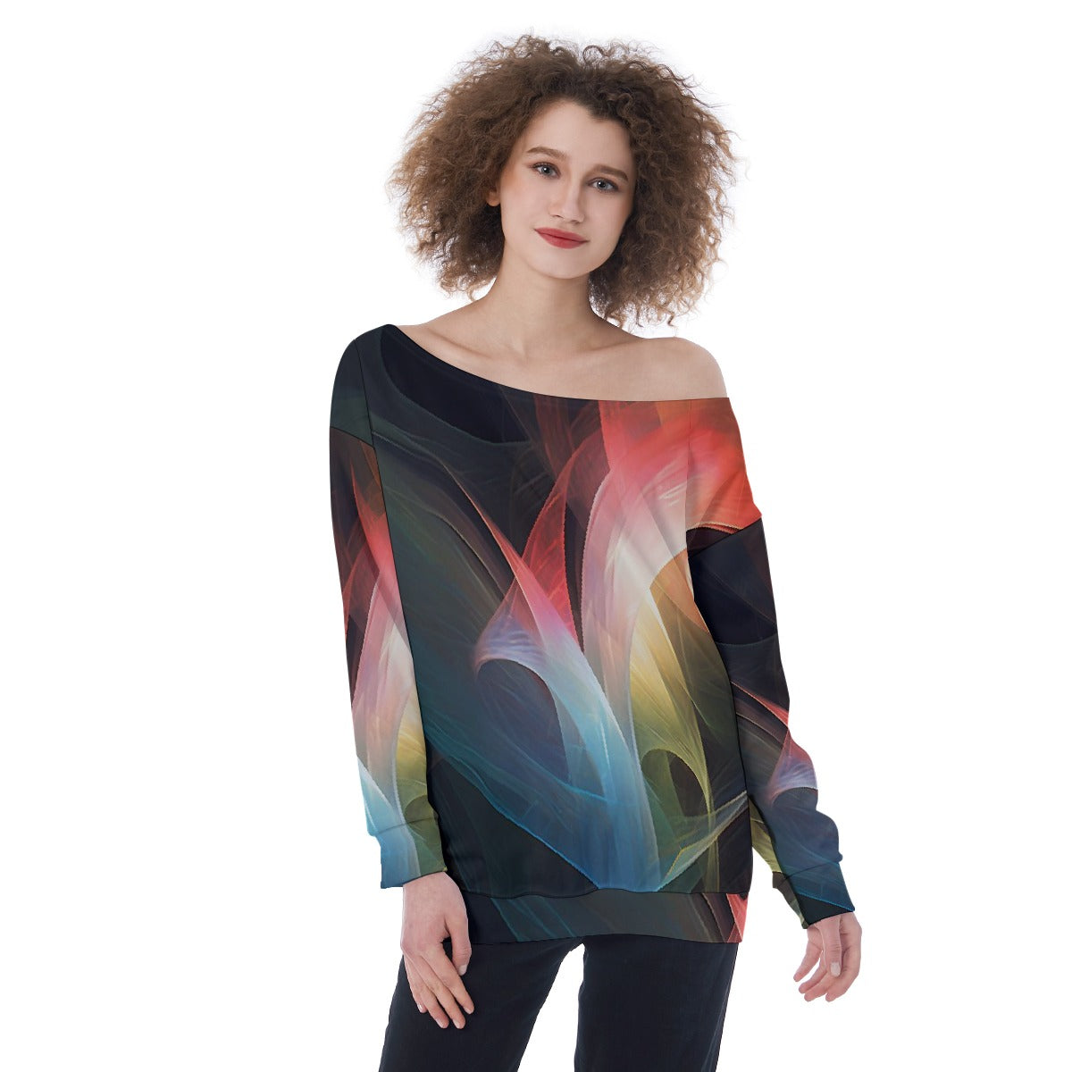All-Over Print Oversized Women's Off-Shoulder Sweatshirt
