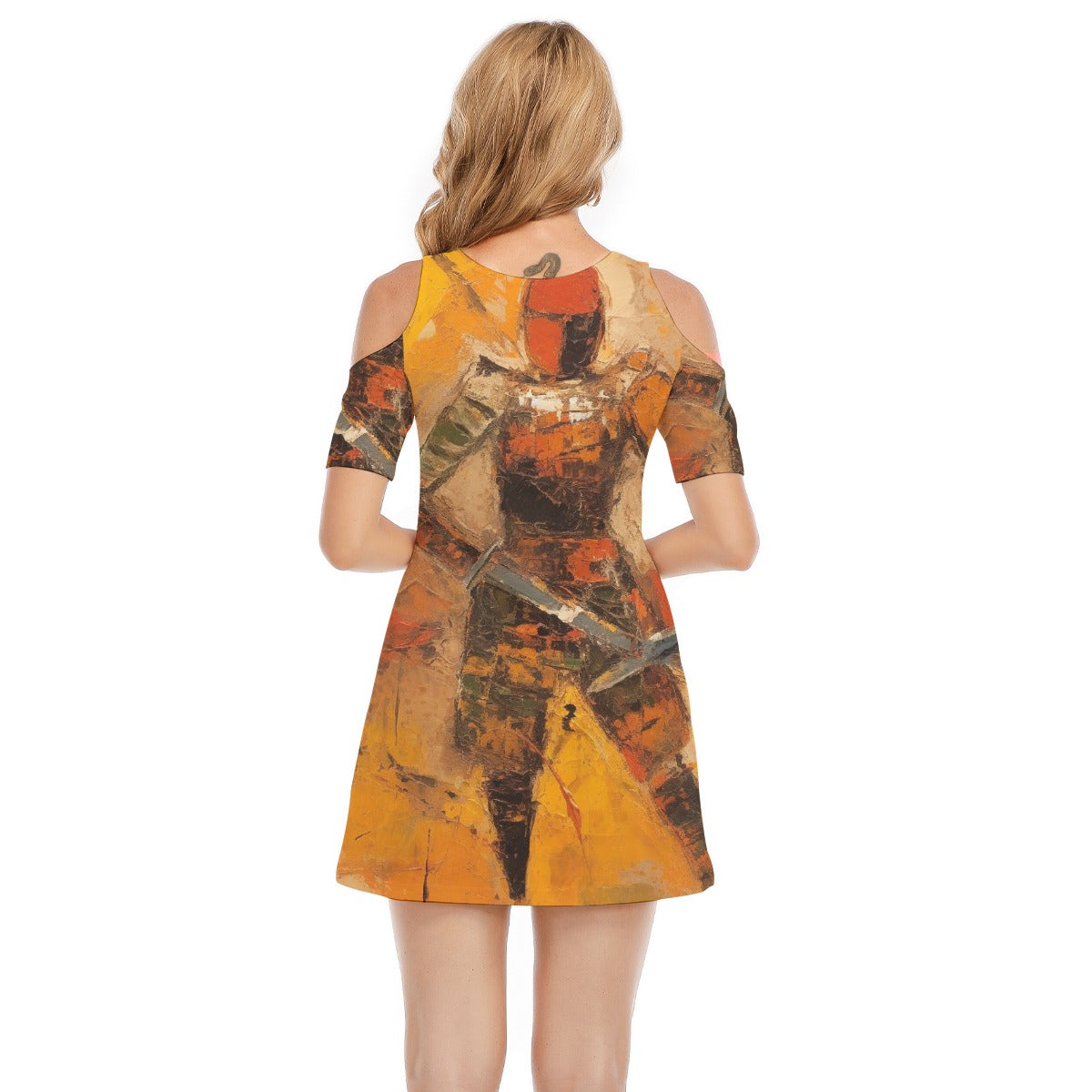All-Over Print Women's Cold Shoulder Dress | 190GSM Cotton