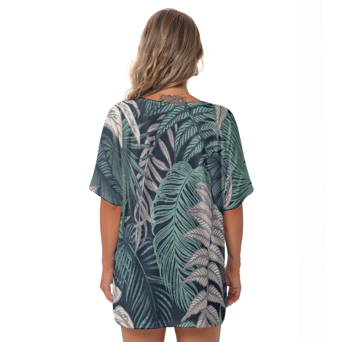 All-Over Print Women's Bat Sleeves V-Neck Blouse