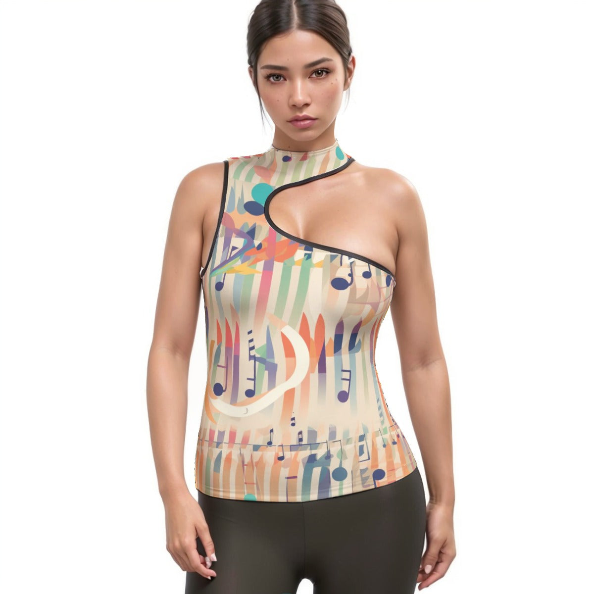 All-Over Print Women's Halter Sleeveless Asymmetrical Tank Top