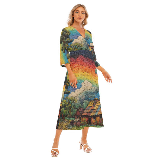 All-Over Print Women's Mid-Sleeve Long Dress
