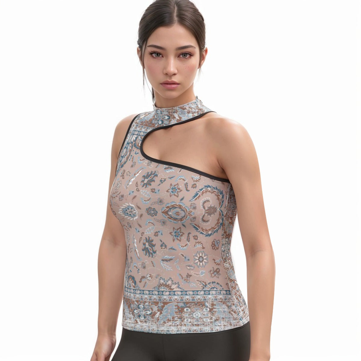 All-Over Print Women's Halter Sleeveless Asymmetrical Tank Top