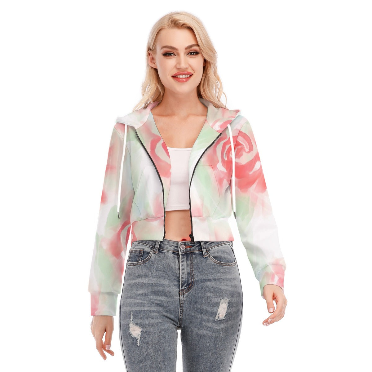 All-Over Print Women's Crop Top Hoodie With Zipper Closure