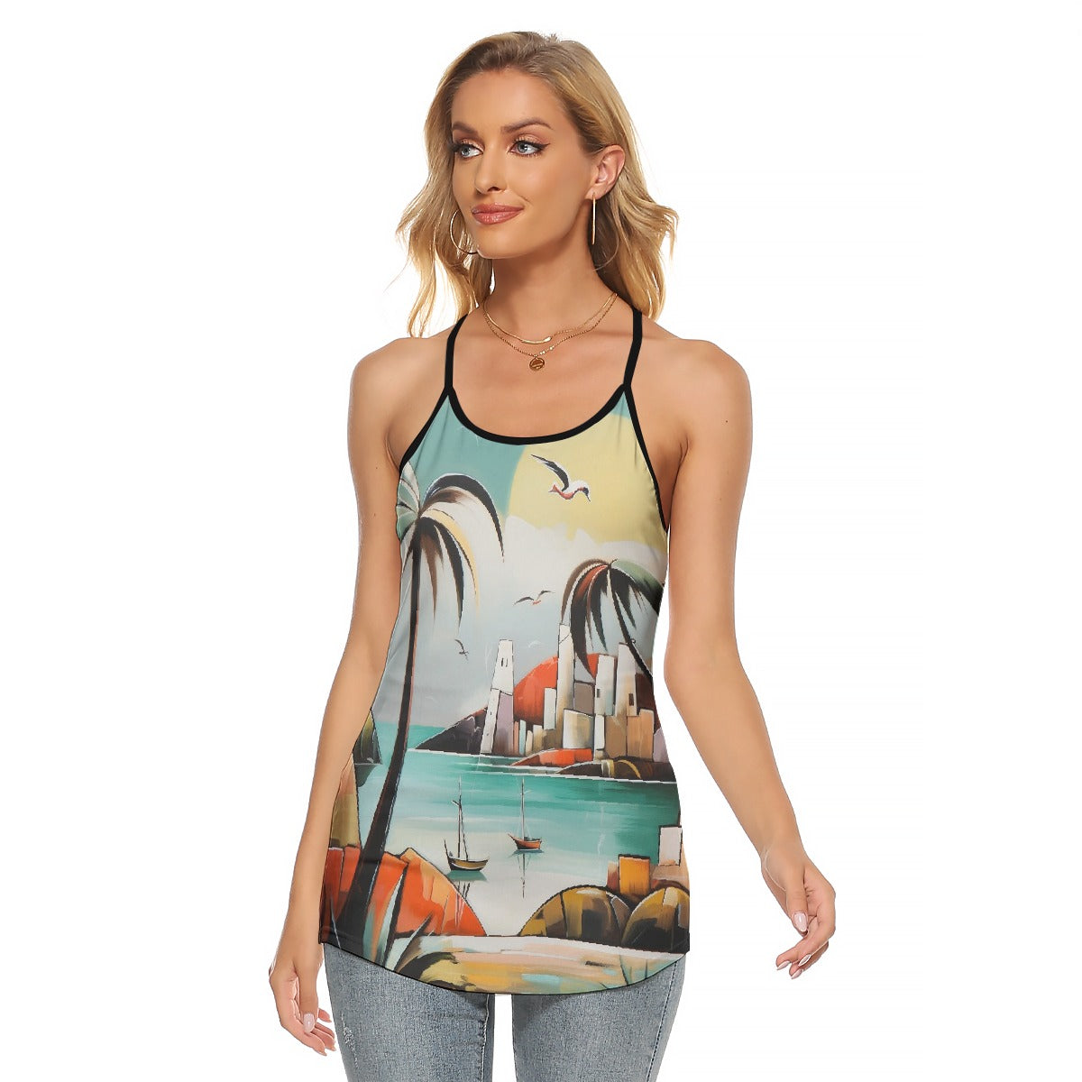 All-Over Print Women's Criss-Cross Open Back Tank Top