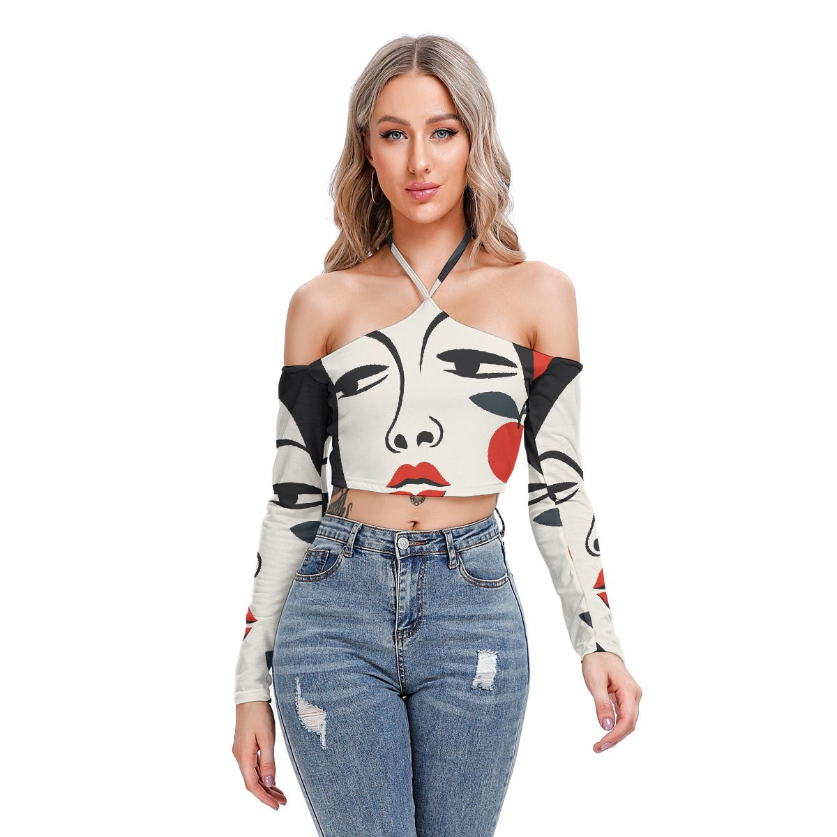 All-Over Print Women's Halter Lace-up Top