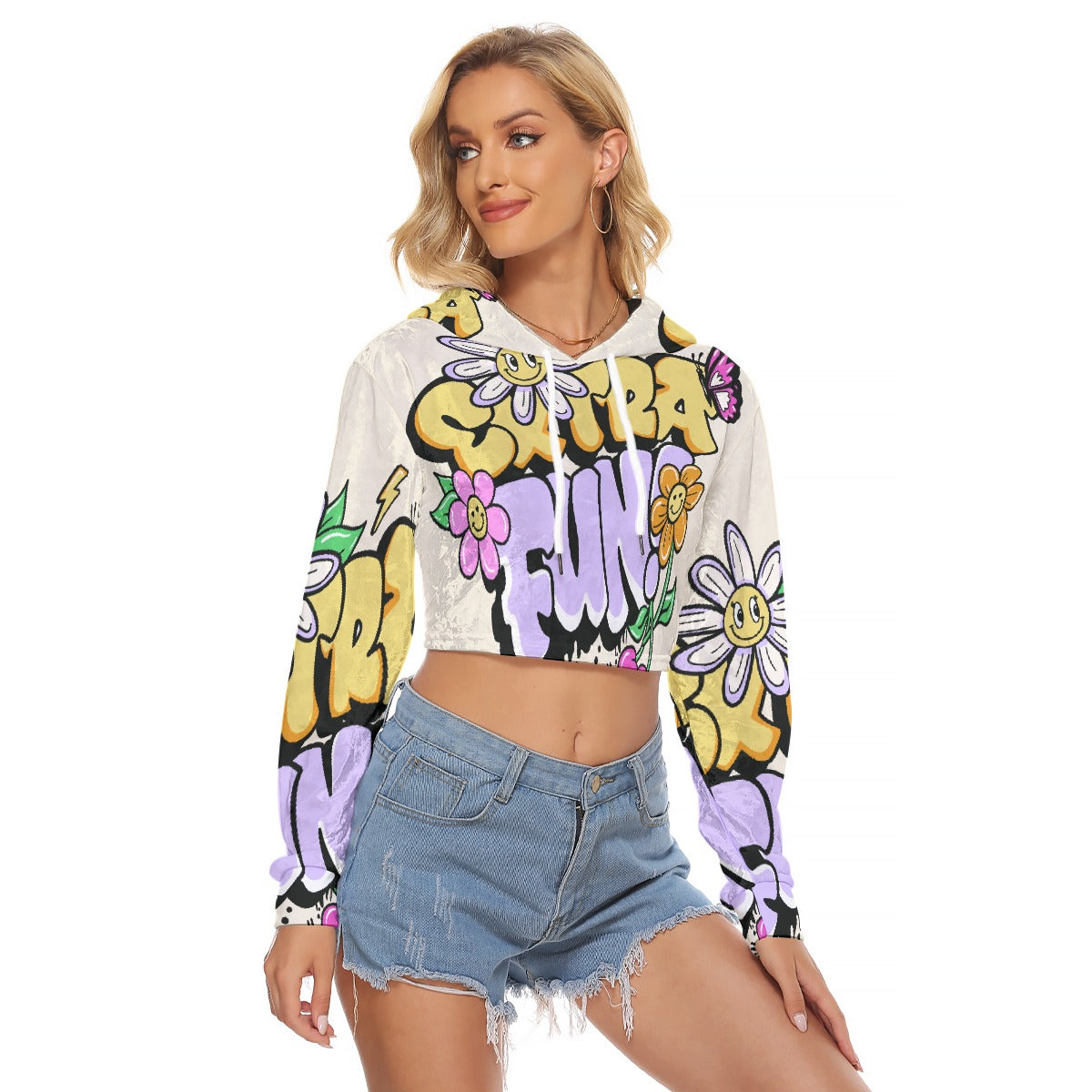 All-Over Print Women's Crop Top Hoodie|Velvet