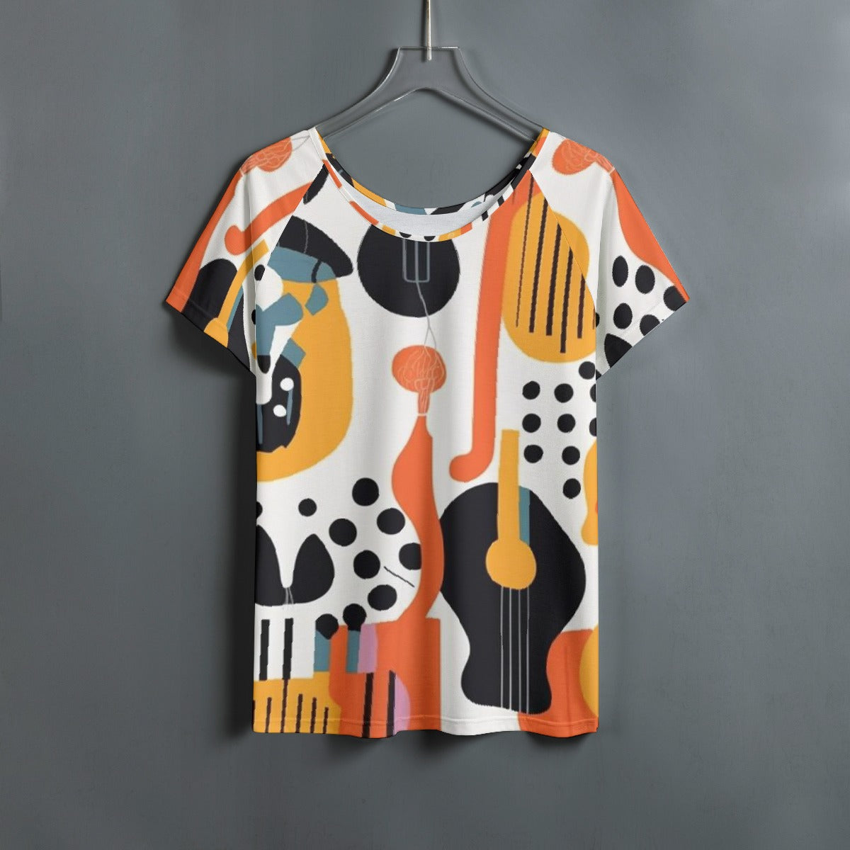 All-Over Print Women's Round Neck T-shirt With Raglan Sleeve