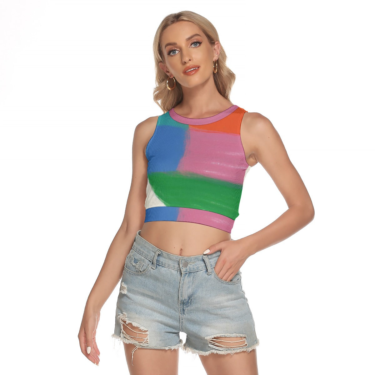 All-Over Print Women's Sleeveless Back Hollow Crop Top