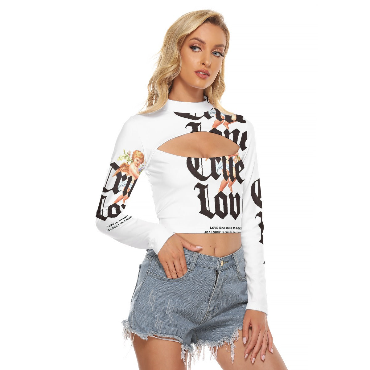 All-Over Print Women's Hollow Chest Keyhole Tight Crop Top