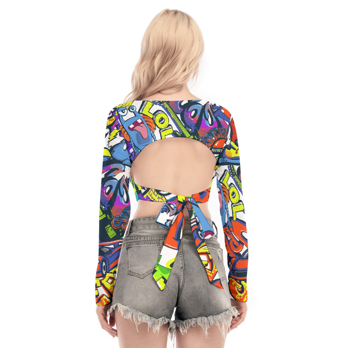 All-Over Print Women's Back Hollow T-shirt With Strap