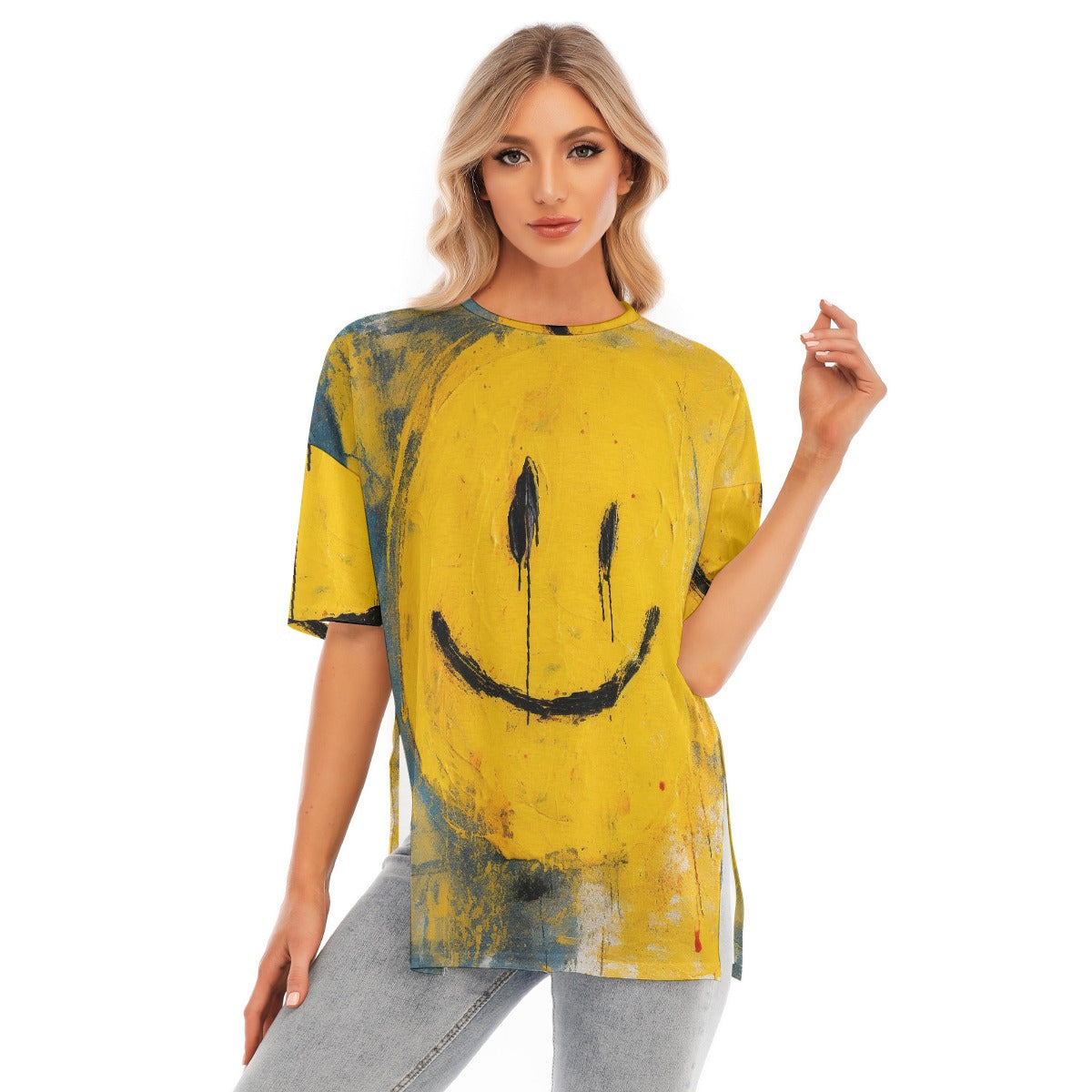 All-Over Print Women's Short Sleeves T-shirt With Hem Split