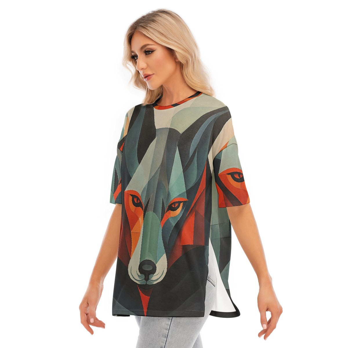 All-Over Print Women's Short Sleeves T-shirt With Hem Split