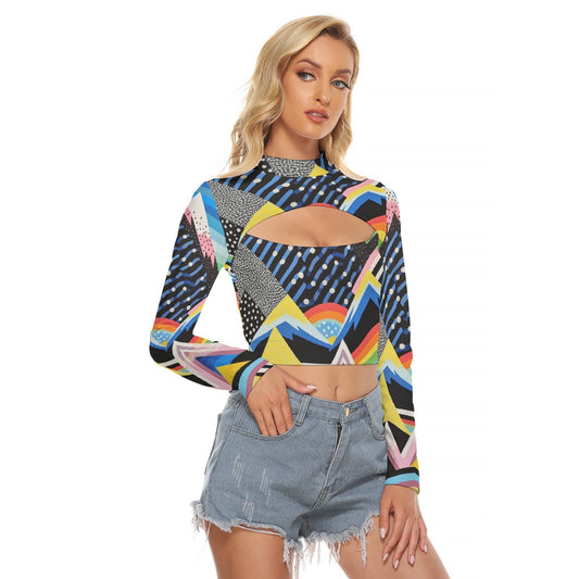 All-Over Print Women's Hollow Chest Keyhole Tight Crop Top