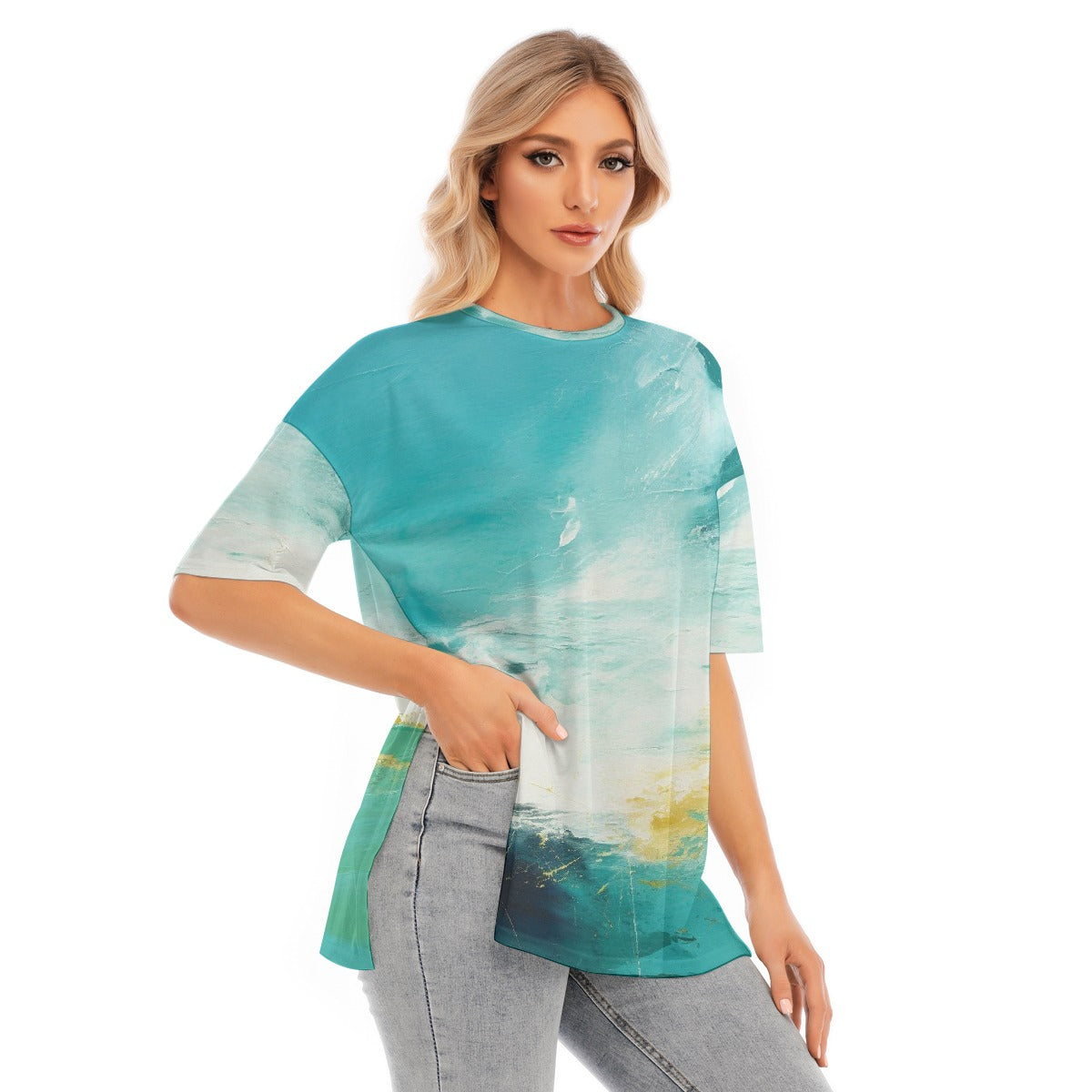 All-Over Print Women's Short Sleeves T-shirt With Hem Split