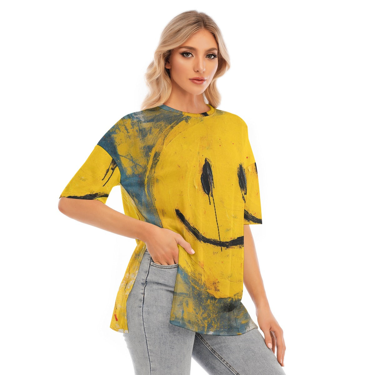 All-Over Print Women's Short Sleeves T-shirt With Hem Split