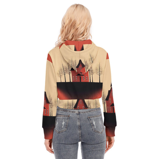All-Over Print Women's Crop Top Hoodie With Zipper Closure