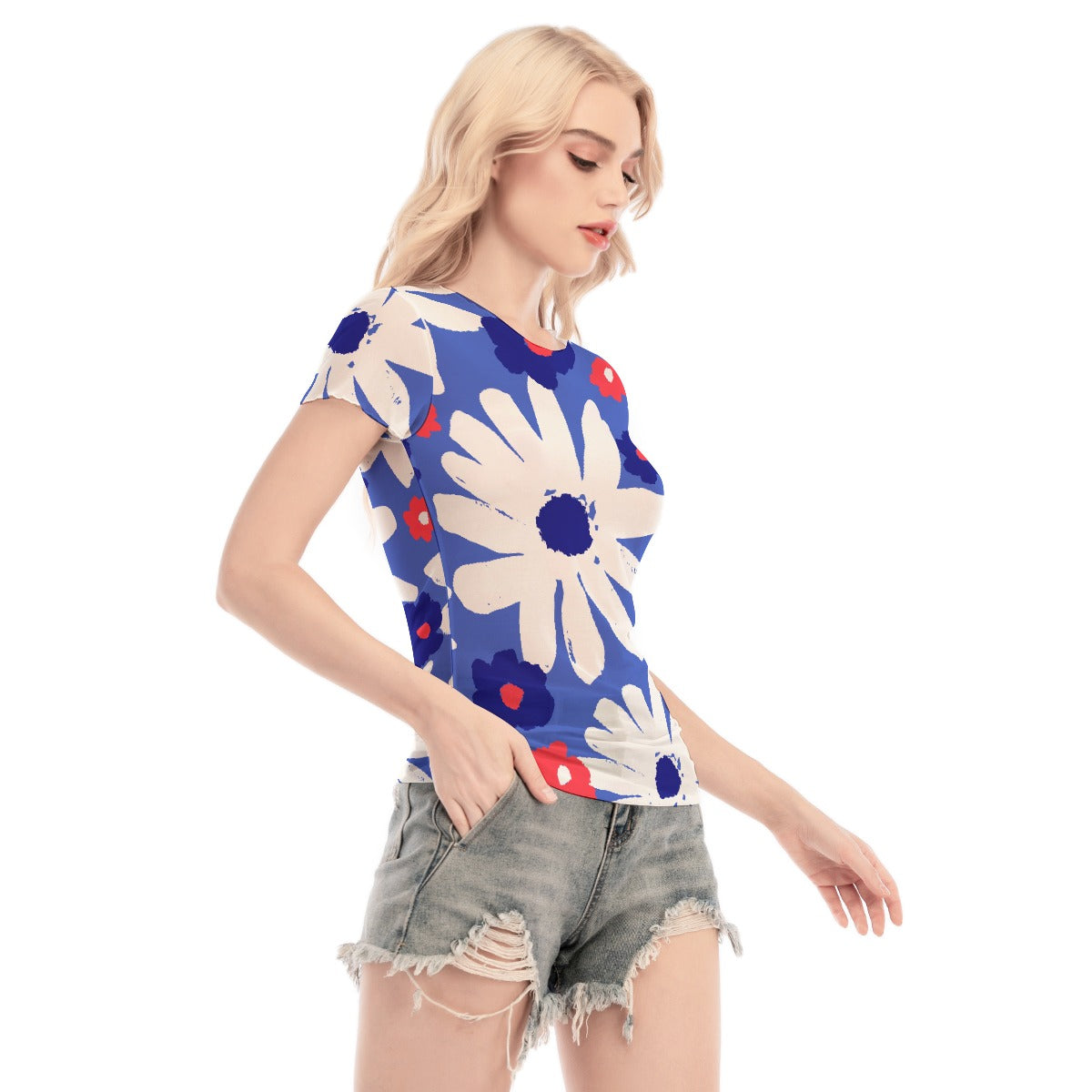 All-Over Print Women's Short Sleeve Mesh Blouse