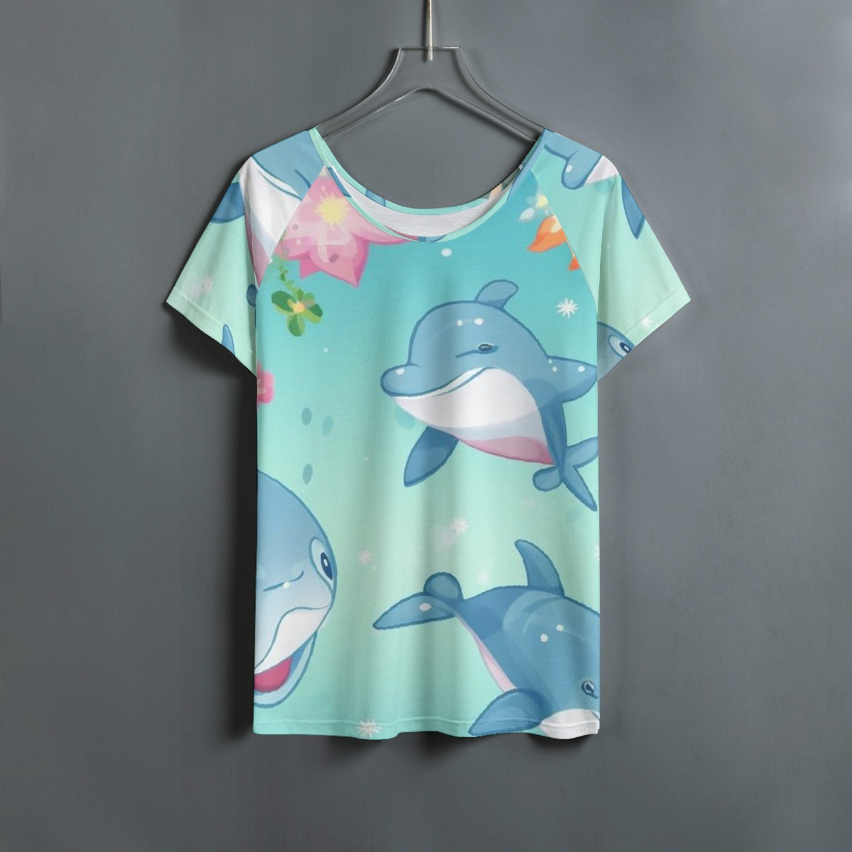 All-Over Print Women's Round Neck T-shirt With Raglan Sleeve