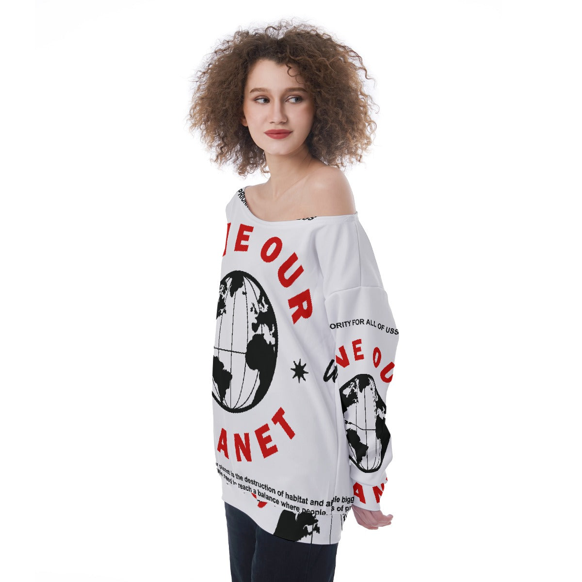 All-Over Print Oversized Women's Off-Shoulder Sweatshirt